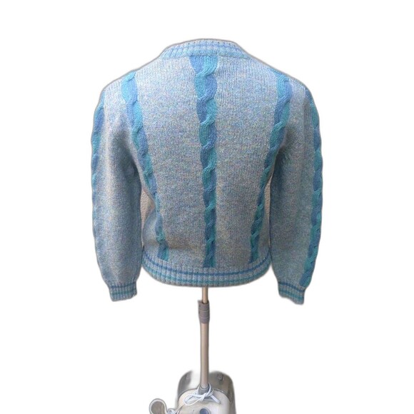 Lands End  Sweater Vintage 100% Wool Ladies Size L Cabled  Sweater Crew Colorful - Picture 3 of 8